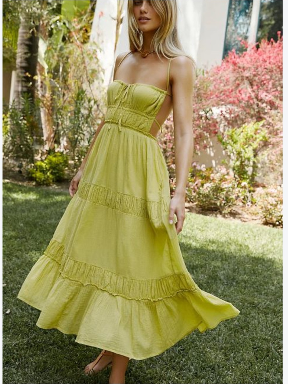 Free People Taking Sides Maxi Dress in Lime Green